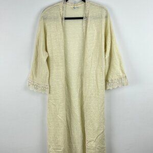 Perri Ann Robe Gown Size L Beige 3/4 Sleeve Open Maxi Long Lightweight Open Knit